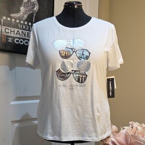 Nwt XL Karl Lagerfeld White Tee with Sunglasses Graphic